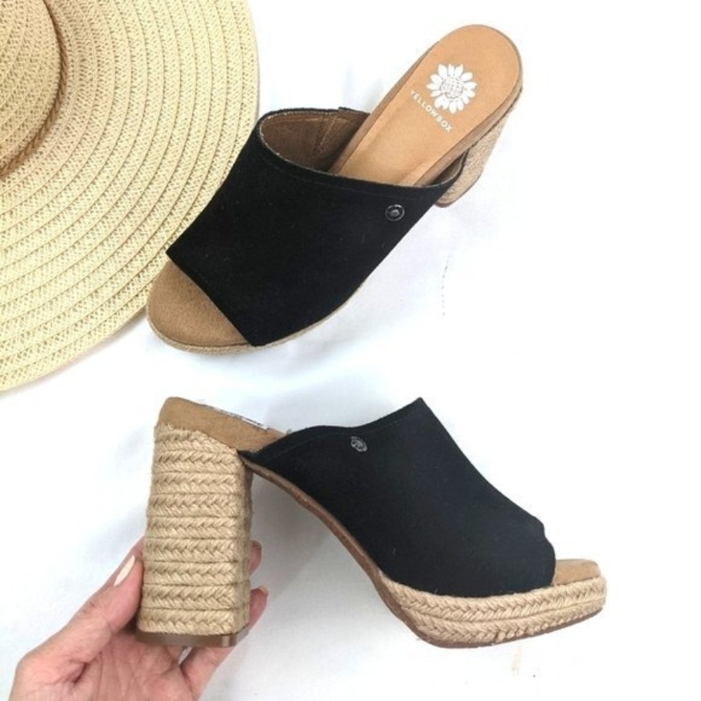 NEW Yellow Box Suede Espadrille Platform Block Heel Sandal - Picture 4 of 7